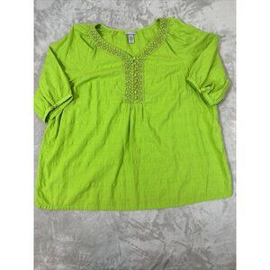 Women’s Catherines Blouse 100% Cotton Lime Green Plus Size 2X 22/24
